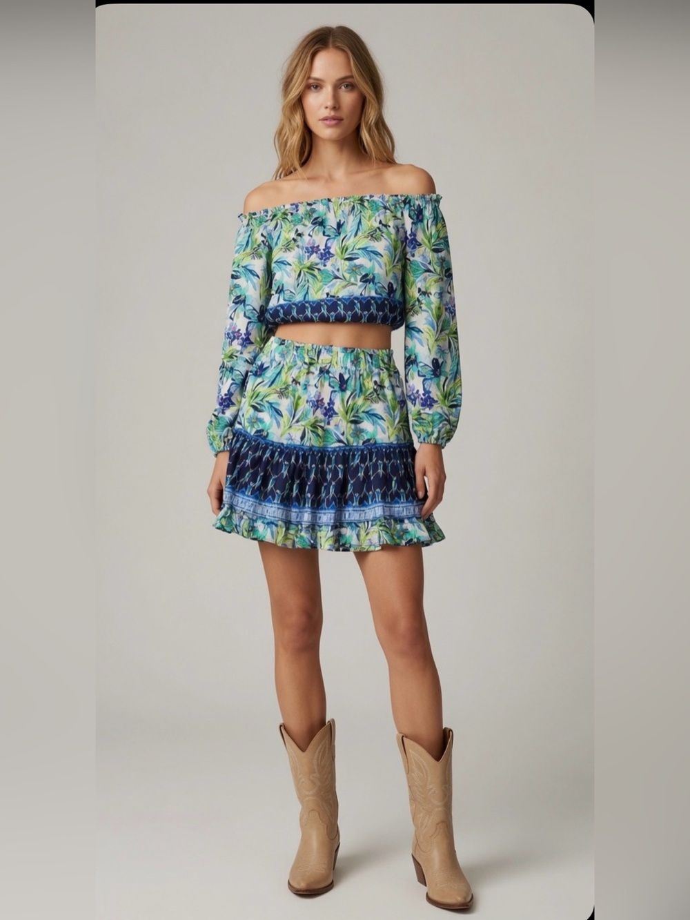 Lilly Pulitzer Lou Lou Off The Shoulder Top & Raya Skirt SET in Petal Faster.
